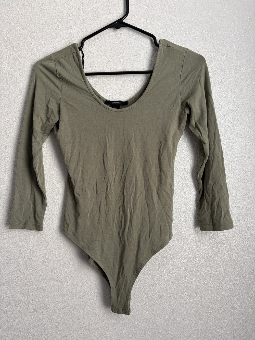 Forever 21 Olive Scoop Neck Long Sleeve Bodysuit